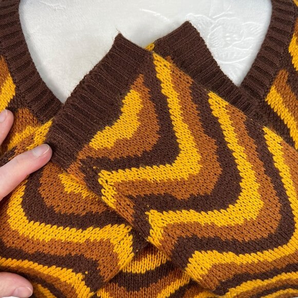 Ragged Jeans Chevron Crop Sweater Women’s Small Brown Yellow Acrylic Knit - Picture 9 of 11